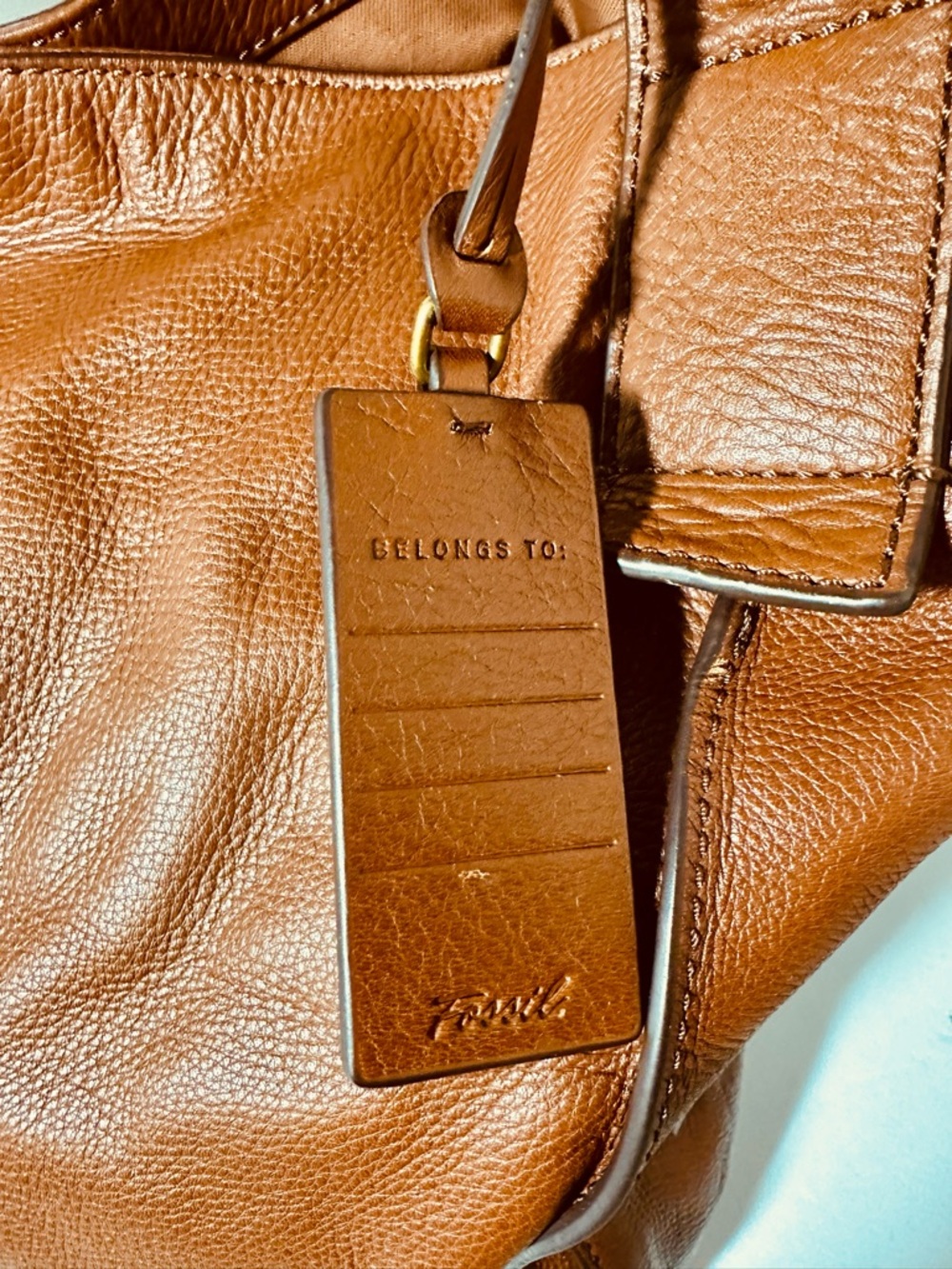 Fossil Cognac Brown Leather Tote Bag - Picture 10 of 16